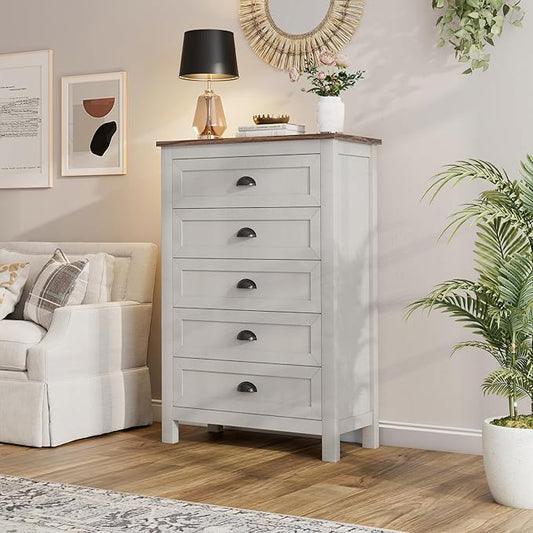 Wananlanen® Farmhouse Dresser for Bedroom, Antique Double Dresser & Chest of Drawer with Vintage Handle and Storage, Wooden Tall Rustic Organizer for Bedroom