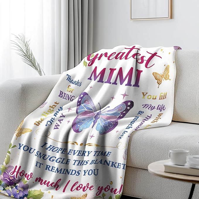 Mimi Gifts, Mimi Gifts for Grandma Blanket, Birthday Gifts for Mothers Day, Soft Blanket for Grandma from Grandkids, Grandmother Gift Ideas, Mimi Throw Blanket 60“x 50”