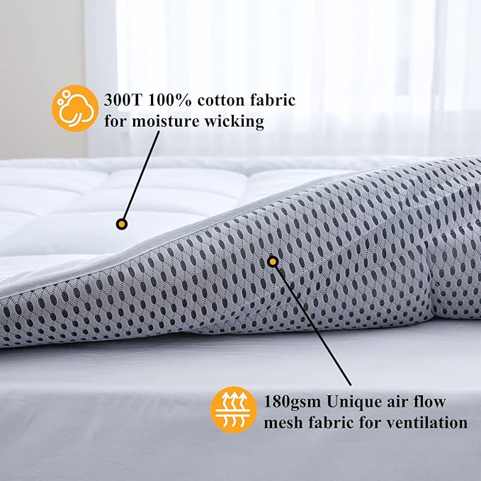 Mattress Pad with 100% Cotton Cover, Down Alternative Bed Pad for Optimum Cushioning & Support, Breathable White Color, Twin XL Size