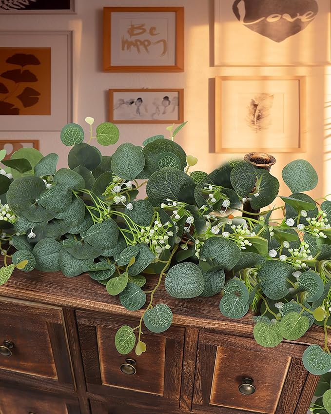 Eucalyptus Garland 6FT Artificial Ivy Greenery Fake Silver Dollar Eucalyptus Leaves Vines Table Decor Green Vine Spring Artificial Vines for Home Mantle Party Decor Indoor/Outdoor (2)