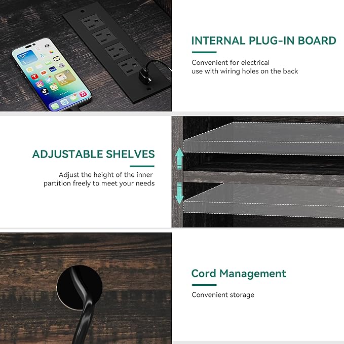 YITAHOME TV Stand for 65 Inch TVs, Entertainment Center with Storage Cabinets, Power Outlet & LED Light, Media Console Living Room Furniture, Dark Rustic Oak