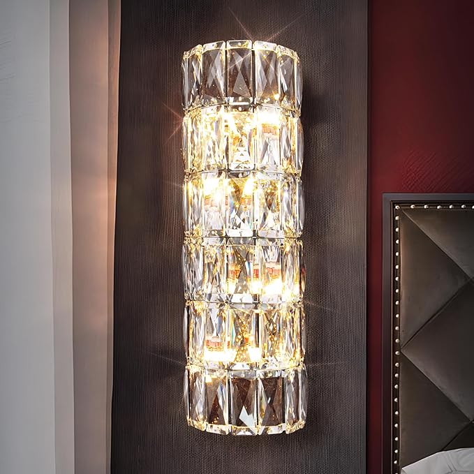 6 Layer Chrome Crystal Wall Sconce, Elegant Modern Luxury Light Fixture, Suitable for Bathroom, Stairway, Kitchen, Living Room, Bedroom, Hallway - 60W