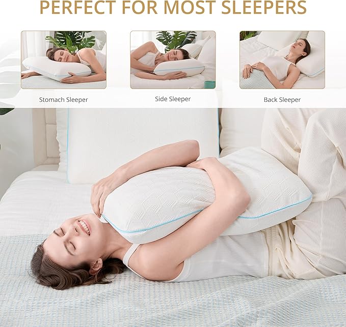 Standard Bed Pillow Size-Memory Foam Made in USA-for Side, Back and Stomach Sleepers, Neck Support with Washable & Removable Cover, Medium Soft, 1 Pack, White 4 Pound