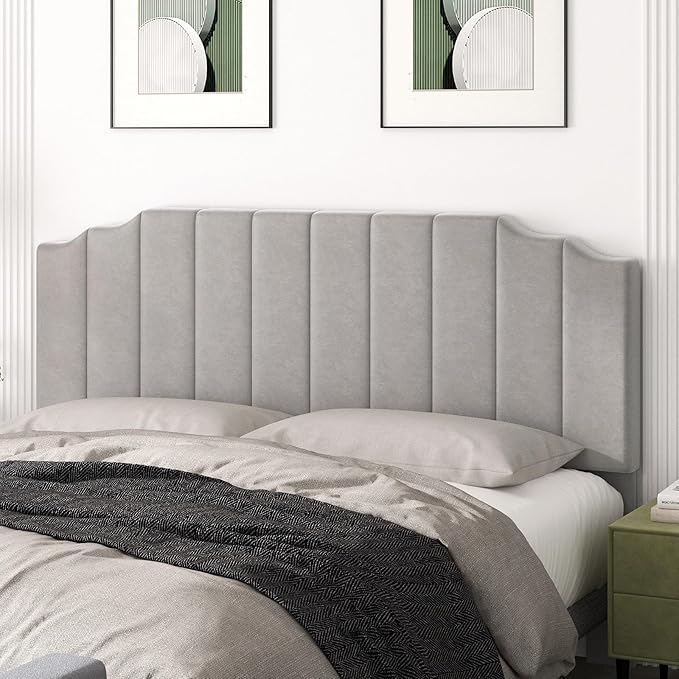 King Size Headboard Only, Velvet Wall Mounted Headboard King for Adjustable Bed Modern Upholstered Head Board Easy Assembly, Gray