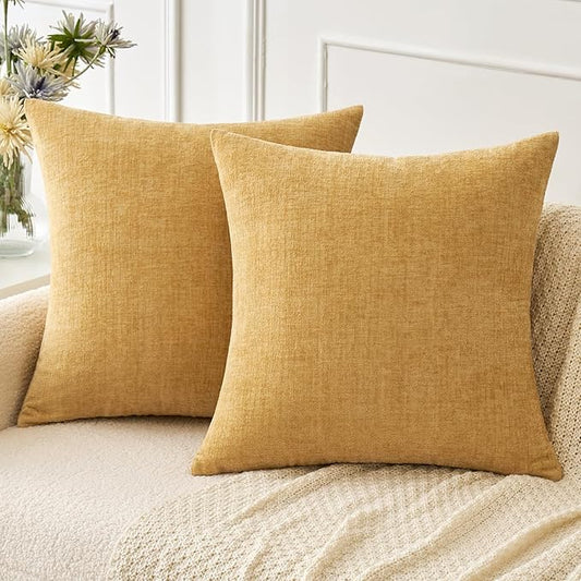 MIULEE Pack of 2 Couch Throw Pillow Covers 18x18 Inch Soft Gold Chenille Pillow Covers for Sofa Living Room Solid Dyed Pillow Cases