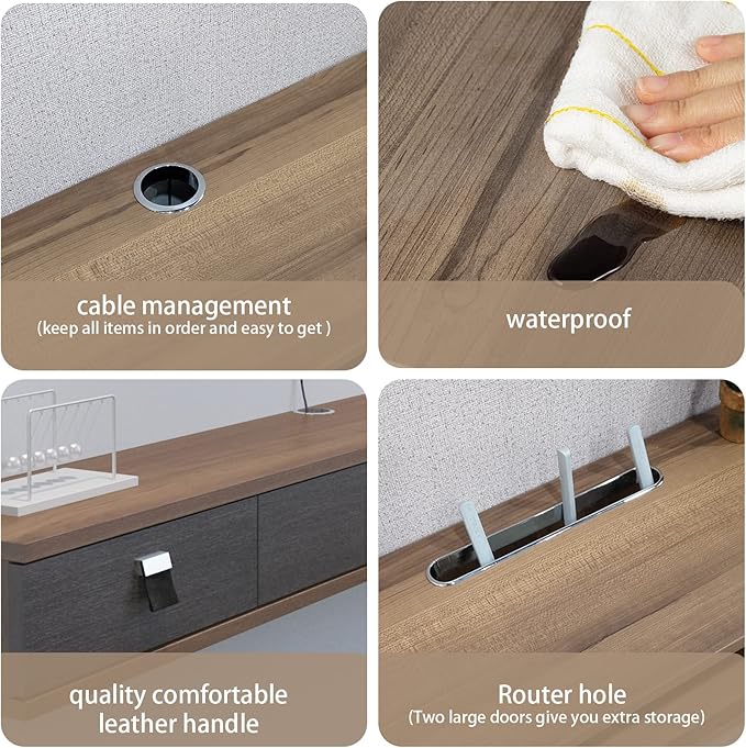 Pmnianhua Floating TV Shelf,70'' Wall Mounted Floating TV Stand Unit Media Console Wall TV Console Cabinet Media Entertainment Shelf with 2 Doors for TVs up to 75'' (Walnut)