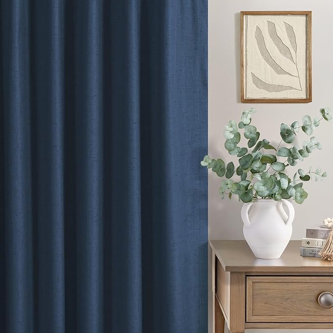 Small Window Curtains for Bathroom Sink Short Length 2 Panel Sets Back Tab Rod Pocket Navy Blue Linen Blackout Heat Reflective RV Curtains for Camper Kitchen Kids Boys Bedroom Patriotic 45 Inches Long
