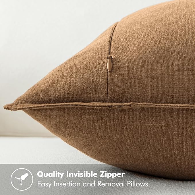MIULEE Decorative Linen Pillow Covers 20x20 Inch Brown Boho Farmhouse Neutral Couch Throw Pillows for Bed Pack of 2 Accent Modern Pillowcase Sofa Livingroom Home Decor