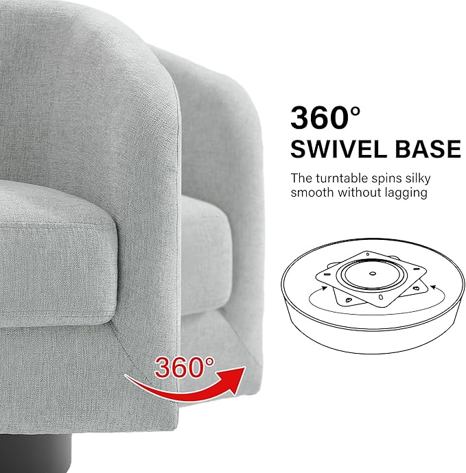 Swivel Barrel Accent Chair, Modern Round Chenille Fabric Arm Chair for Living Room, Bedroom, Comfy Club Reading Chairs for Adults（Chenille Fabric, Light Grey, Set of 1