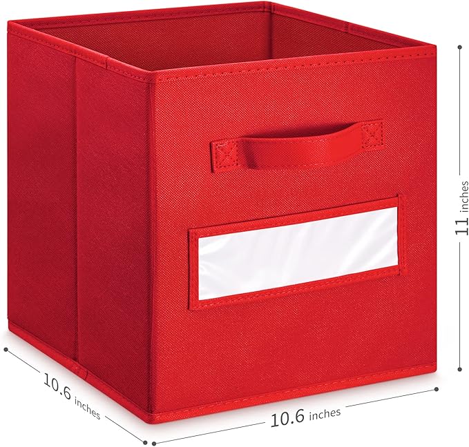 artsdi 11 Inch Storage Cube,Storage bin,cube storage (Set of 10) Foldable Fabric Cube Storage Bins with 10 Labels Window Cards & a Pen,Baskets Containers for Shelves,Closet Organizers Box,Red