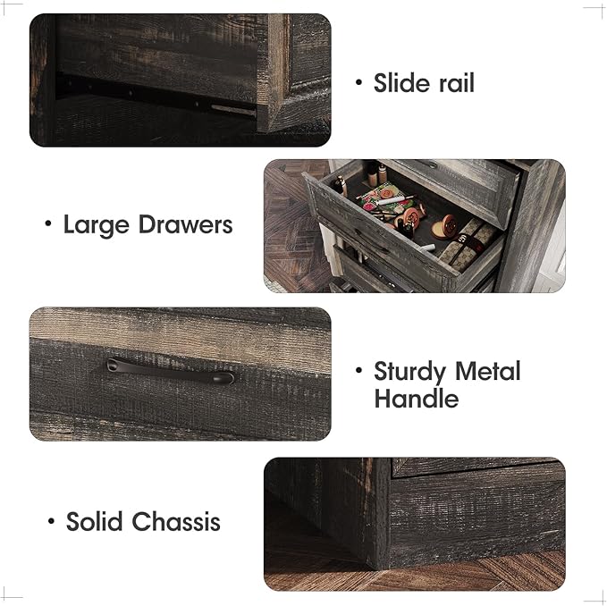 Fameill Dresser for Bedroom, Tall Dresser for Hallway, 6 Drawer Wide Dresser Organizer with Charging Station for Closet, Wood Dresser with Metal Handles, Dark Brown