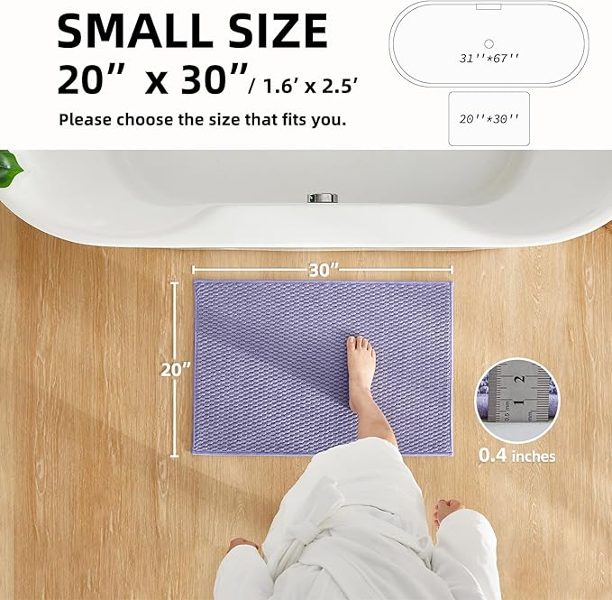 Bathroom Rugs Non Slip Washable, Super Absorbent Thin Bath Mat Small Quick Dry Low Pile Bathroom Rug, Lavender 20"x30"