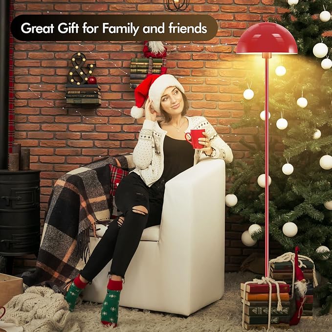 Floor Lamp, Industrial Red Floor Lamps for Living Room, 65.6in Standing Lamp, Retro Mushroom Dome Shade, Whole Metal, E26 Socket, Mid Century Modern Floor Lamp for Bedroom/Office,No Bulb