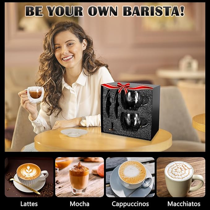 Clear Glass Coffee Cups with Spoons in a Luxurious Gift Box Set of 6 Pieces - 5.5oz in Sizes Double Wall Insulated Reusable Cups for Home Cafe Restaurant - Best Gift for Coffee Lovers