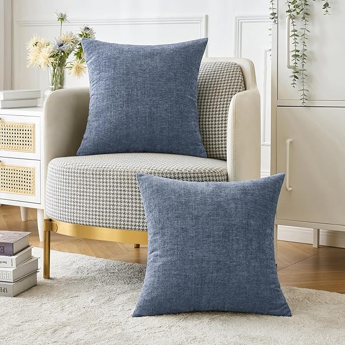 MIULEE Pack of 2 Couch Throw Pillow Covers 20x20 Inch Soft Dark Grey Blue Chenille Pillow Covers for Sofa Living Room Solid Dyed Pillow Cases