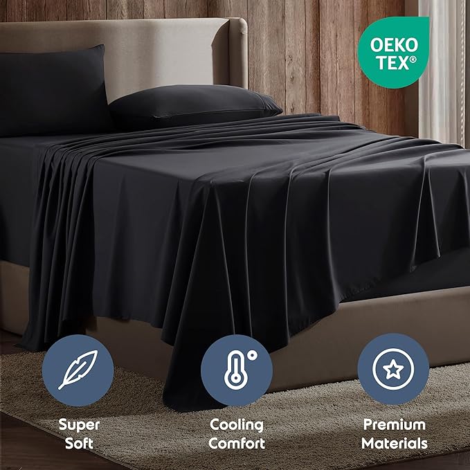 Nestl California King Sheet Set - 1800 Ultra-Soft Microfiber Cal King Bed Sheets - Double Brushed - Deep Pockets - Easy Fit - 4 Piece Set - Bed Sheets (California King, Black)