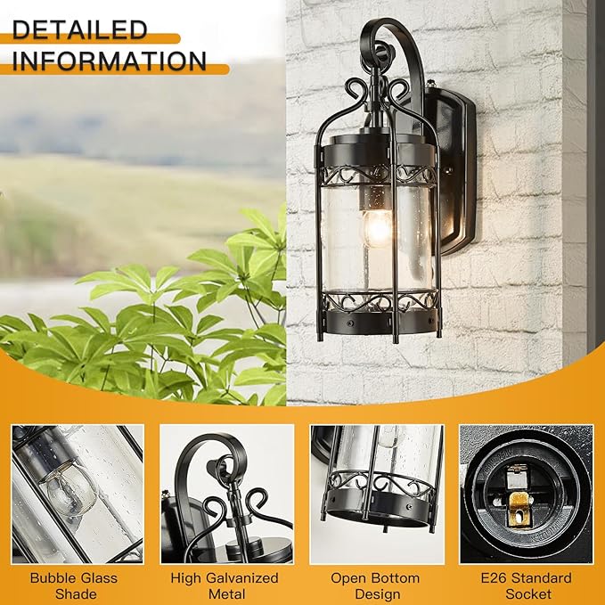 Dusk to Dawn Sensor Outdoor Wall Sconce,14.96" H Vintage Exterior Light Fixture with IP65 Waterproof,Classical European Style Porch Light with Bubble Glass for Garage Yards Patio