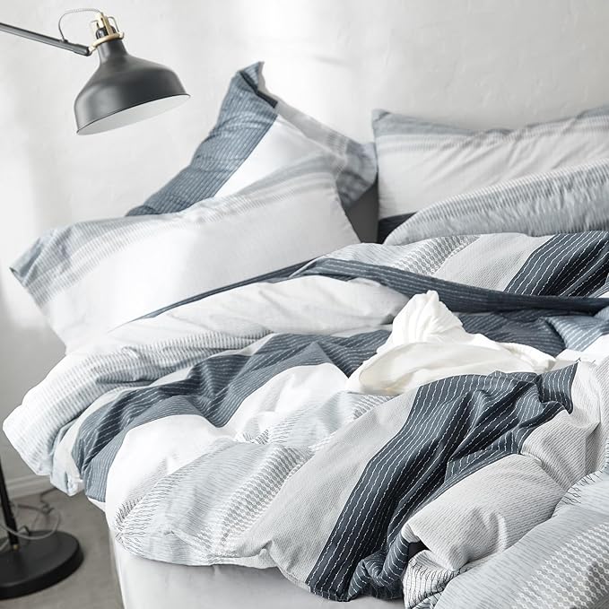 mixinni Comforter Twin XL College Dorm Modern 3 Piece Striped Pattern Comforter Set Men Boys for All Season, 1 Fluffy Comforter and Two Pillow Shams-Twin XL Size