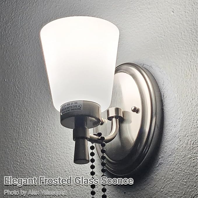 GRUENLICH Wall Sconce, Modern Vanity Light, for Bathroom, Bedroom, Sitting Room, E26 Base 60W Max, Metal Housing with Glass, Nickel Finish, 1-Pack