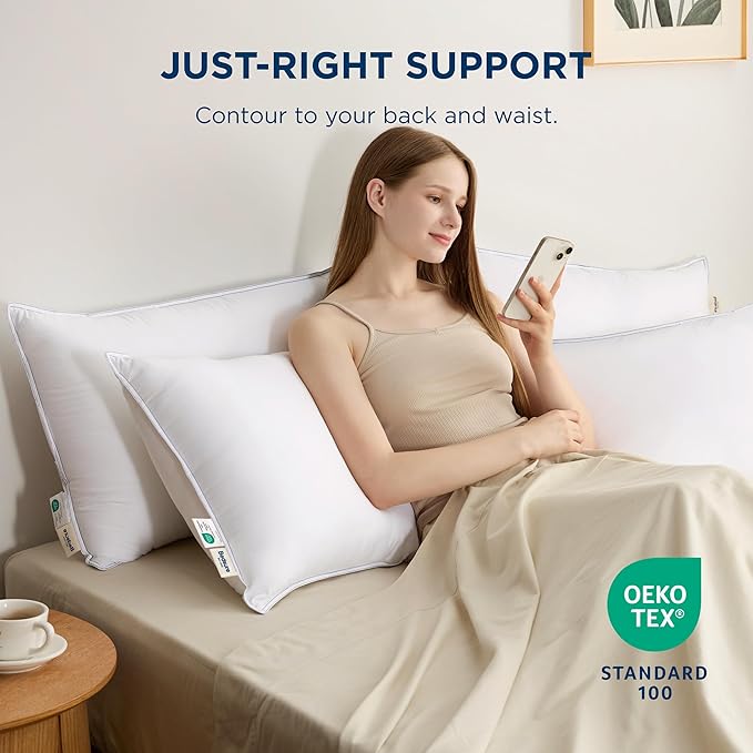 Bedsure Pillows Standard Size Set of 2, Prewashed Ultra-Soft Bed Pillows, Hotel Luxury Down Alternative Filling, Breathable & Fluffy for Back, Side, Stomach Sleepers