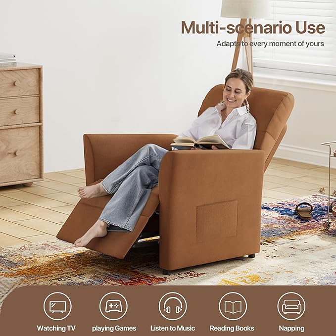 Claiks Power Recliner Chair for Adults, Adjustable Reclining Chair, Comfortable Recliner Couch with Side Pockets&Wire Remote Control, for Living Room, Home Theater, Bedroom, Linen Fabric, Orange