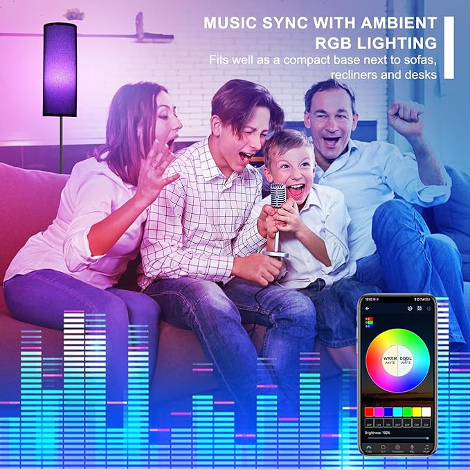 FRIDEKO HOME Black Floor Lamps for Bedroom, Dimmable Colors Temperature & Brightness, Modern Floor Lamps for Living Room, Tall Standing Lamps for Home Decor, Corner Lamp, 9W RGB LED Bulb, Foot Switch