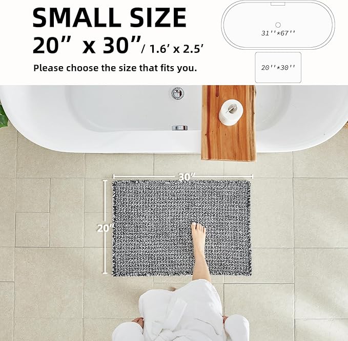 Black and White Bathroom Rugs, Waffle Runner Rug Bathroom Non Slip Washable Long Super Absorbent Quick Dry Boho Farmhouse Bath Decor, 60"x24" Black and White