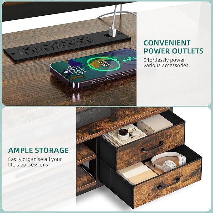 YITAHOME TV Stands for Living Room, 70 inch TV Stand, Entertainment Center with Storage & Power Outlets, LED TV Stand, TV Console Cabinet, Rustic Brown