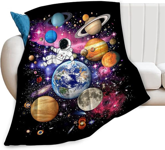 Space Blanket Galaxy Astronaut Throw Blankets Cozy Fleece Flannel Blanket Soft Warm Plush Lightweight Solar System Gifts Bedding for Boys Girls Teens Kids Adults for Couch Sofa Bed 40"X50"