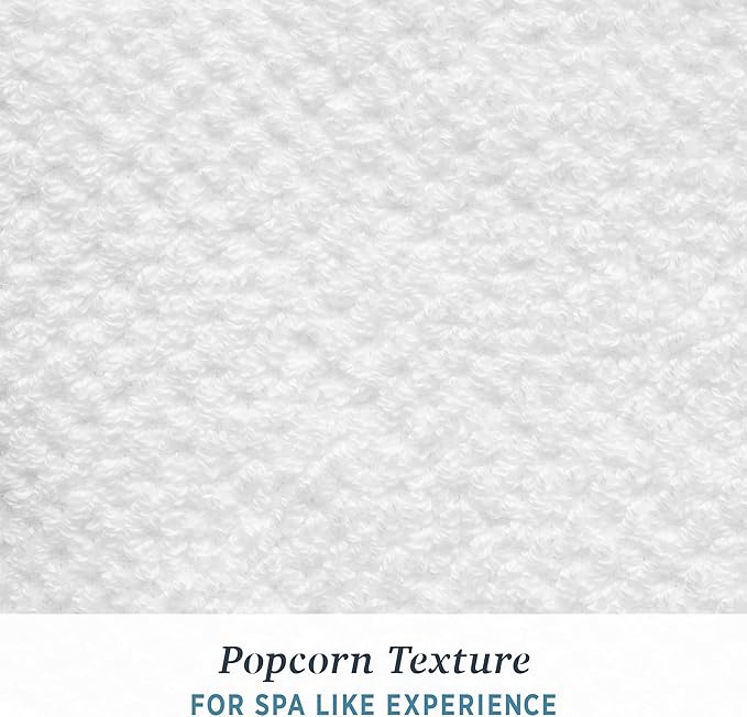 Welhome Franklin 100% Cotton Popcorn Textured Towel Set - 6 Piece 600 GSM, Soft & Plush, 2 Bath Towels, 2 Hand Towels, 2 Washcloths, White