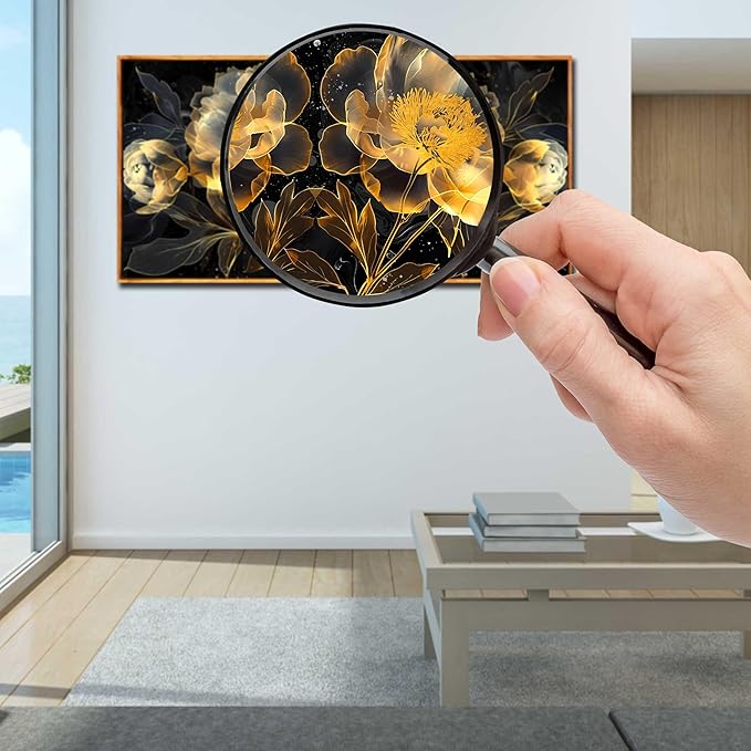 Abstract Flower Wall Art for Bedroom Women - Black and Gold Canvas Wall Art with Wooden Framed Size 29" x 59"
