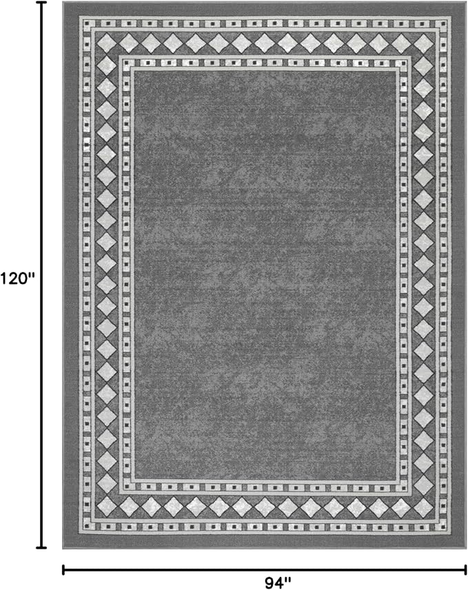 Antep Rugs Alfombras Modern Bordered 8x10 Non-Skid (Non-Slip) Low Profile Pile Rubber Backing Indoor Area Rugs (Gray, 7'10" x 10')