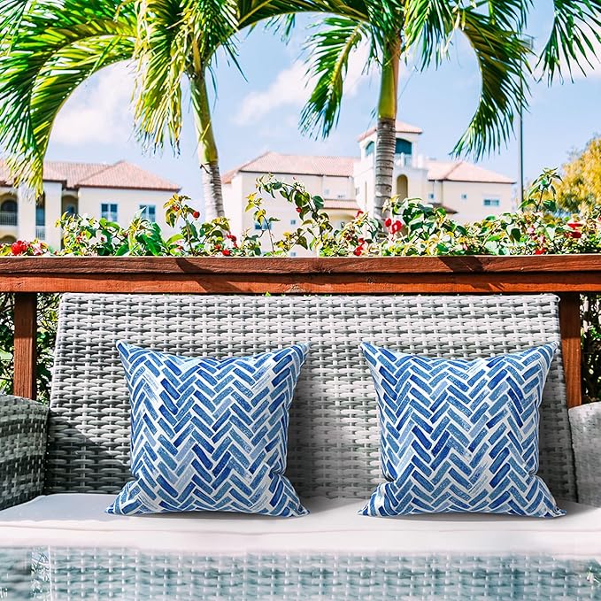 LVTXIII Outdoor/Indoor Throw Pillows, Decorative Throw Pillows with Inserts, 18"x18" Square Pillows for Bed, Couch, Sofa and Patio Furniture (Set of 2, Blue Bricks)