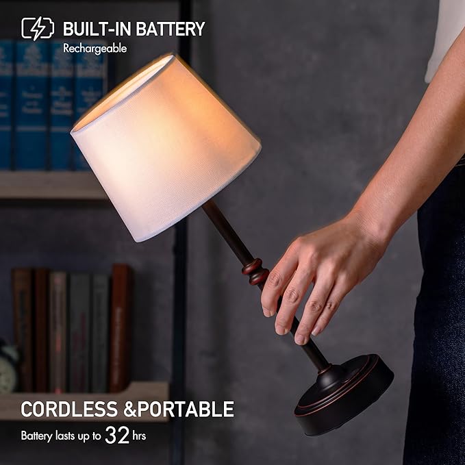 O’Bright Seraph - Cordless LED Table Lamp with Dimmer, Built-in Rechargeable Battery, 3-Level Brightness, Patio Table Lamp, Bedside Night Lamp, Ambient Light for Restaurant, Oil Rubbed Bronze