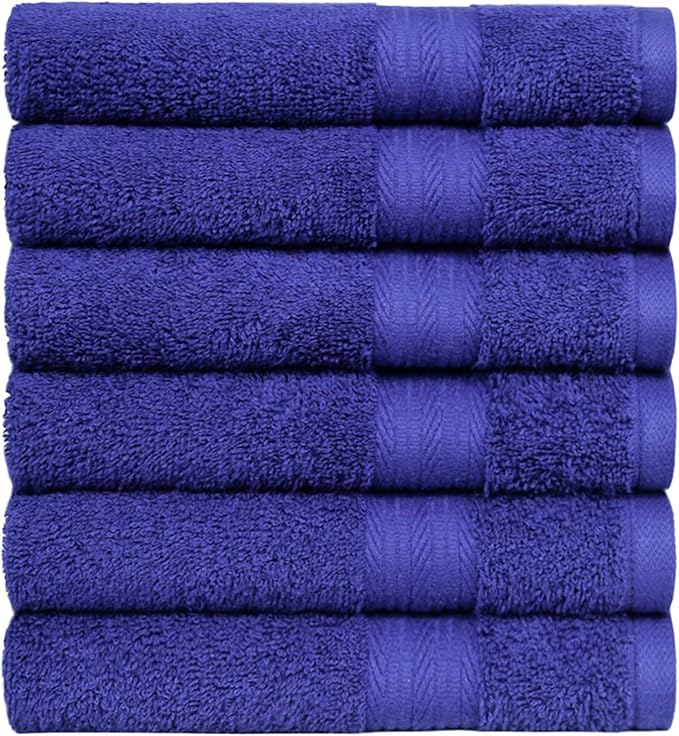 Amazon Basics 6 Piece hand towels for bathroom, Fade Resistant 100% Cotton Hand Towels, soft absorbent bathroom hand towels 6 - Pack (26''x16''), Navy Blue