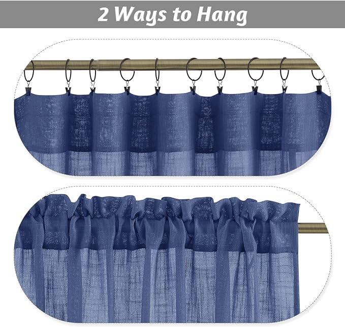 RYB HOME Sheer Curtains for Bedroom - Linen Textured Semi Sheer Curtains for Living Room Boys Nursery Patio Sliding Glass Door Sunlight Filtering, Wide 52 inch x Long 90 inch per Panel, 1 Pair