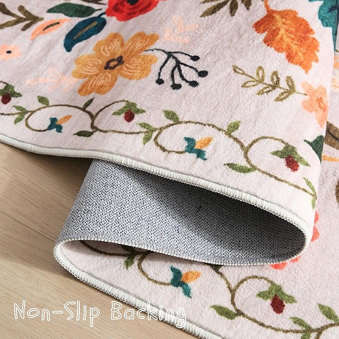 Runner Rug for Hallways Kitchen Rug Non Slip 2'6''x8' Washable Rugs with Rubber Backing Soft Floral Carpet Runner for Hallways, Kitchen, Laundry, Bedroom, Bathroom(Beige)