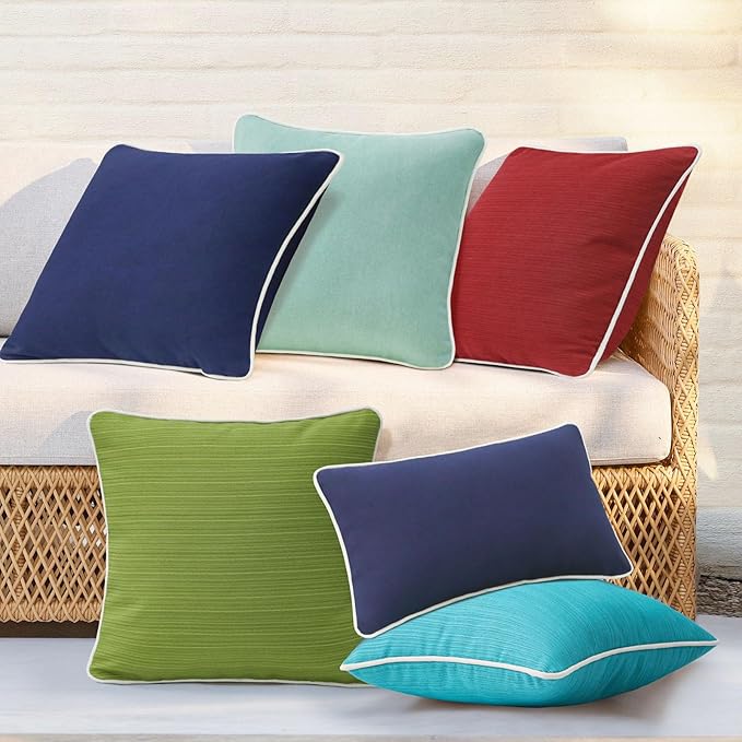 Decorative Outdoor Water Repellent Throw Pillows with Inserts, Set of 4, 16" x16" Pillows for Patio, Backyard, Bed, Couch, and Patio Furniture, Aqua Green