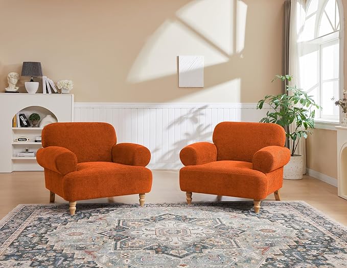 41.75" Oversized Modern Accent Chair w/Chenille Fabric,Wide& Round Arm, Single Sofa Chair for Bedroom,Living Room,Apartment,Study Room (1, Orange)