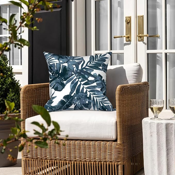 LVTXIII Outdoor Throw Pillow Covers 20 x 20 Inch, Covers ONLY Modern Cute Pattern Decorative Square Toss Pillow Case Pack of 2 for Home Patio Garden Sofa Bed Furniture, Palm Blue