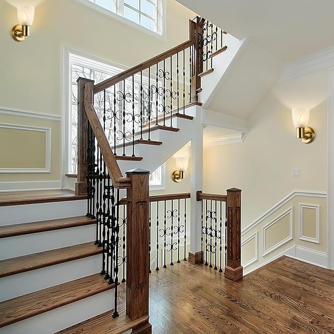 Wall Sconces Set of 2, Gold Vanity Lights for Bathroom, Modern Wall Light Fixtures with Rotary Switch, Wall Mount Light with Frosted Glass, Farmhouse Wall Lamp for Bedroom Living Room