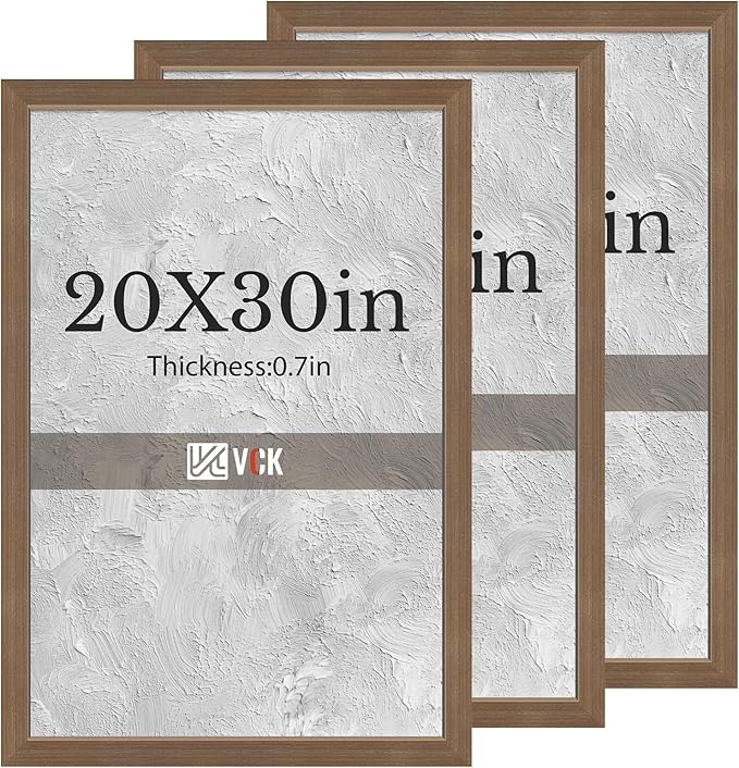 VCK 20x30 Brown Poster Frames 3 Pack, High-End Wood Wide Border Picture Frame,Multi-Directional Display Family Photos, Office Prints, Studio/Gallery/Home Artwork