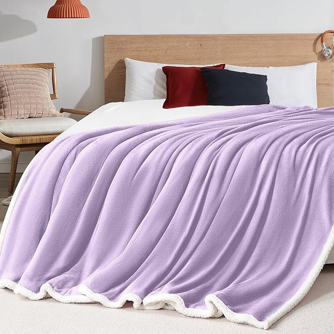 BEAUTEX Sherpa Fleece Throw Blankets, Soft Fluffy Flannel Plush Blanket and Throw, Fuzzy Cozy Cuddle Blankets for Couch Bed Sofa Adults (50" x 60", Lavender)