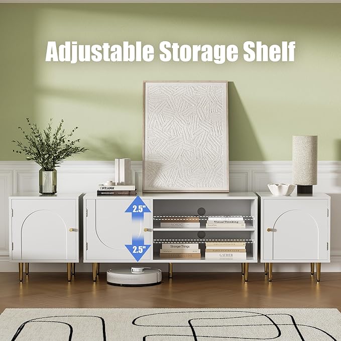 Modern TV Stand for TVs up to 80", Combined TV Stand for 75+ inch TV, Entertainment Center for 60/65/70in TV, TV Media Stand with Storage Side Cabinet for Living Room, Bedroom, White