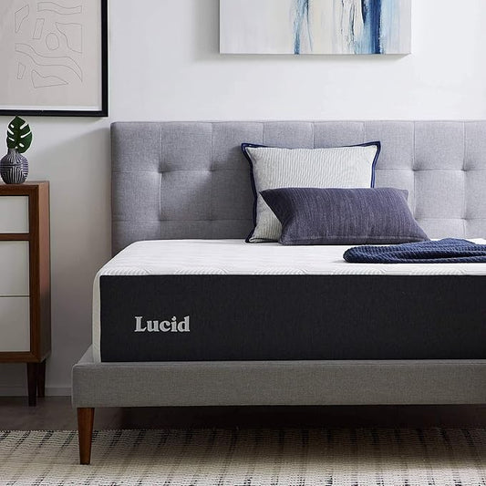 LUCID 14 Inch Memory Foam Mattress - Plush Feel - Memory Foam Infused with Bamboo Charcoal and Gel - Temperature Regulating - Pressure Relief - Breathable - Premium Support - California King Size