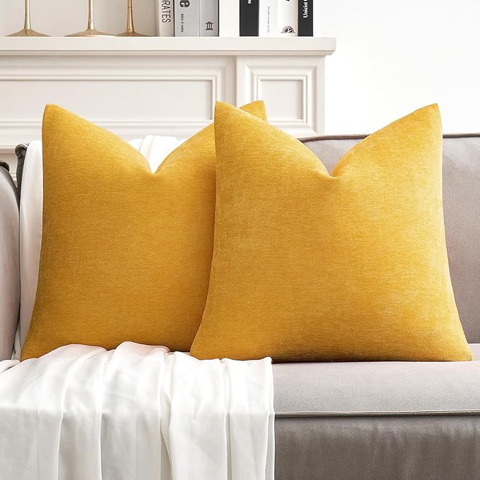 MIULEE Pack of 2 Goose Yellow Decorative Pillow Covers 20x20 Inch Soft Chenille Couch Spring Throw Pillows Farmhouse Cushion Covers for Home Decor Sofa Bedroom Living Room