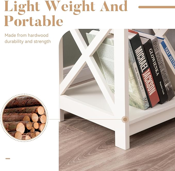 ALPHA HOME Side Table with Drawer, Farmhouse End Table Set of 2, Bedside Table Storage Shelf for Small Spaces, Nightstands Set for Living Room, Bed Room(Ivory)