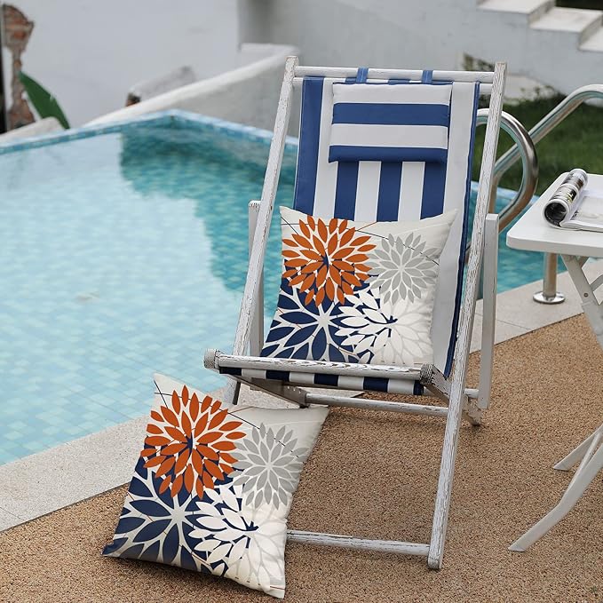 DFXSZ Outdoor Throw Pillow Covers 18x18 Inch Set of 2 Waterproof Spring Summer Geometric Elegant Orange Blue Outdoor Pillow Covers for Patio Funiture Garden Couch 158V18