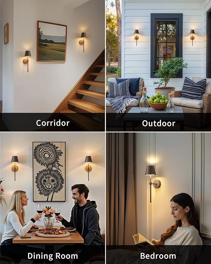 KDG Cordless Wall Sconces Set of 2, Wireless 5200mAh Rechargeable Battery LED Wall Lamps, Wall Lightings for Wall Painting, Outdoor, Garden, Living Room, Bedside, Hallway, Gifts, Night Light (Brown)