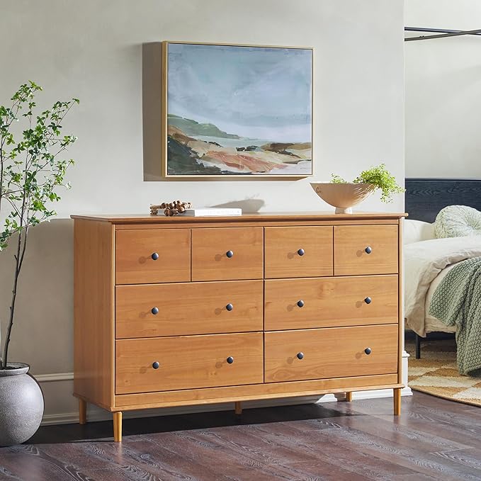 Walker Edison Modern 6-Drawer Solid Wood Dresser Bedroom Storage, 57 Inch, Caramel